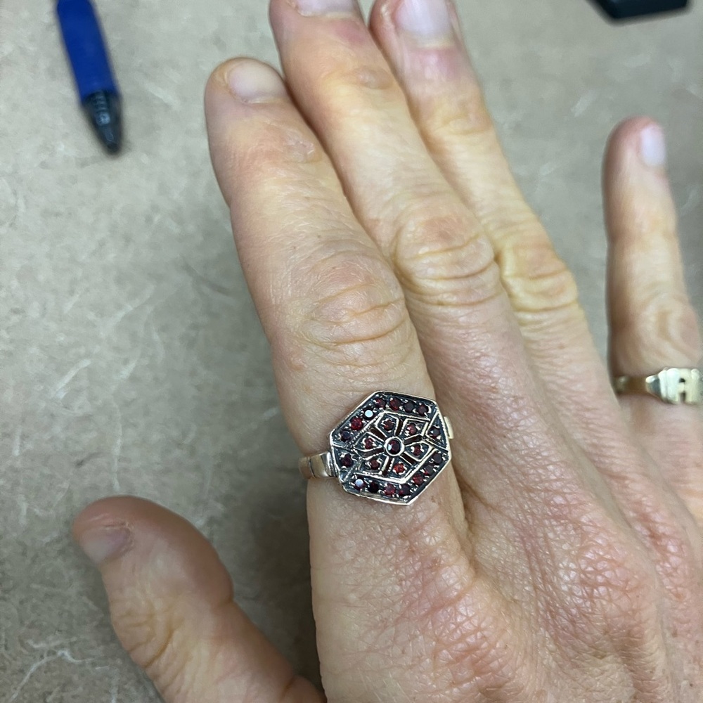 Hexagonal 14k rose gold and Red garnet Ring